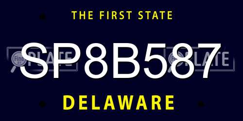 SP8B587 Delaware License Plate