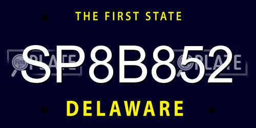 SP8B852 Delaware License Plate