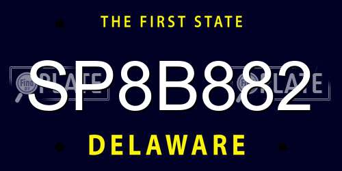 SP8B882 Delaware License Plate