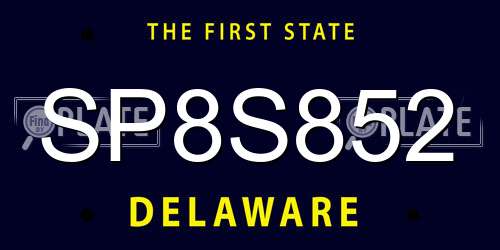 SP8S852 Delaware License Plate