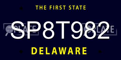 SP8T982 Delaware License Plate