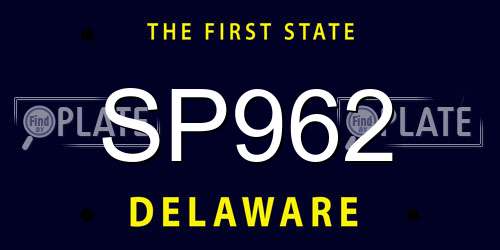 SP962 Delaware License Plate