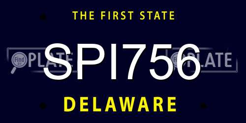 SPI756 Delaware License Plate