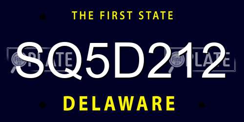 SQ5D212 Delaware License Plate
