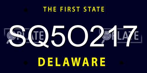 SQ5O217 Delaware License Plate