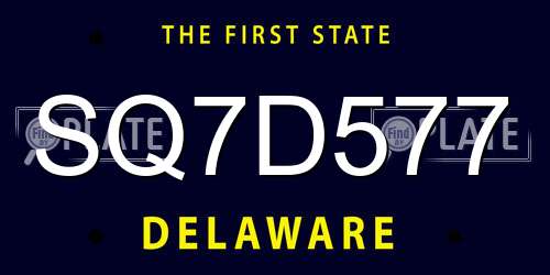 SQ7D577 Delaware License Plate
