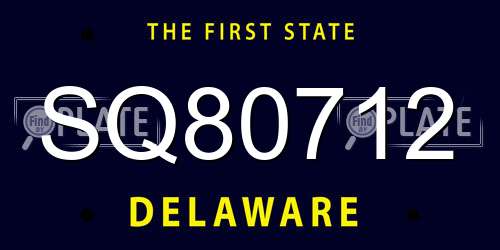 SQ80712 Delaware License Plate