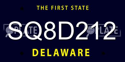 SQ8D212 Delaware License Plate