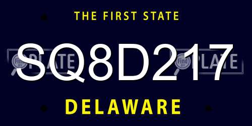 SQ8D217 Delaware License Plate