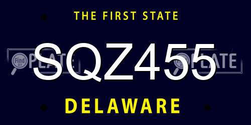 SQZ455 Delaware License Plate