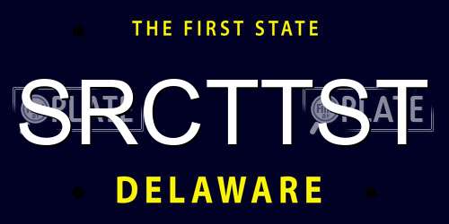SRCTTST Delaware License Plate