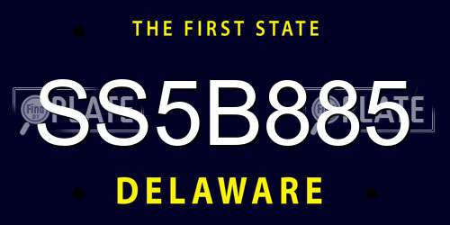 SS5B885 Delaware License Plate