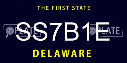SS7B1E Delaware License Plate