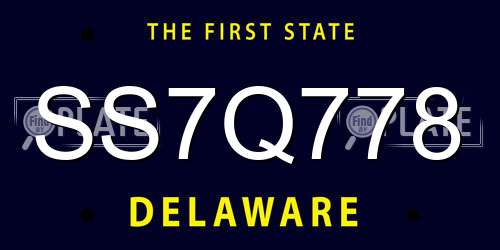 SS7Q778 Delaware License Plate