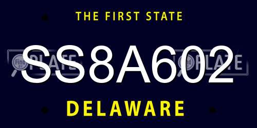 SS8A602 Delaware License Plate