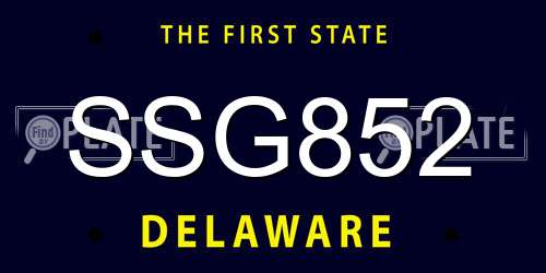 SSG852 Delaware License Plate