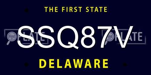 SSQ87V Delaware License Plate