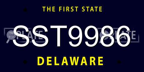 SST9986 Delaware License Plate