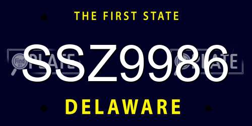 SSZ9986 Delaware License Plate