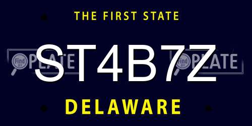 ST4B7Z Delaware License Plate