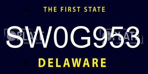SW0G953 Delaware License Plate