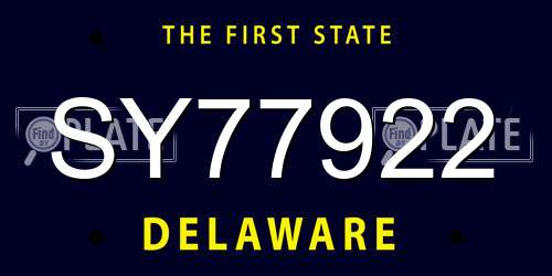 SY77922 Delaware License Plate