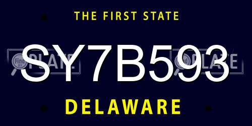 SY7B593 Delaware License Plate