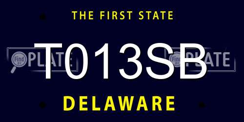 T013SB Delaware License Plate