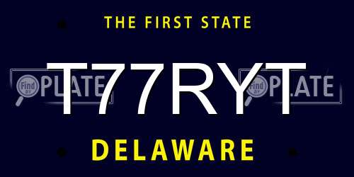 T77RYT Delaware License Plate