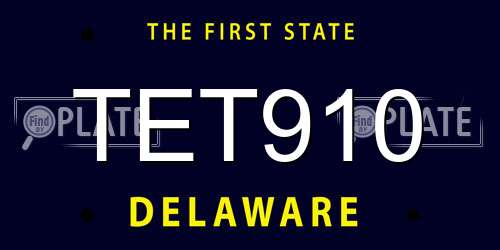 TET910 Delaware License Plate