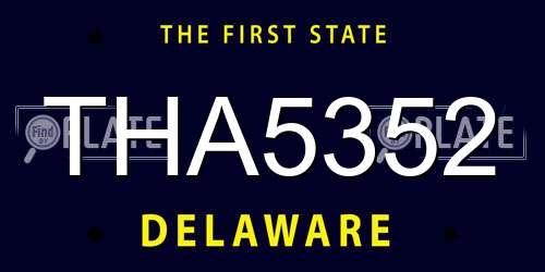 THA5352 Delaware License Plate
