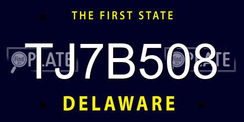 TJ7B508 Delaware License Plate