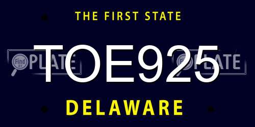 TOE925 Delaware License Plate
