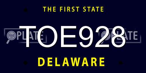 TOE928 Delaware License Plate