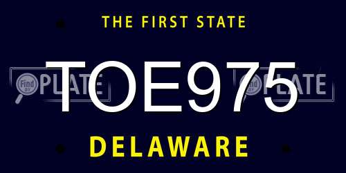 TOE975 Delaware License Plate