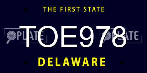 TOE978 Delaware License Plate
