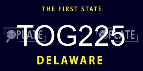 TOG225 Delaware License Plate