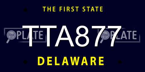 TTA877 Delaware License Plate