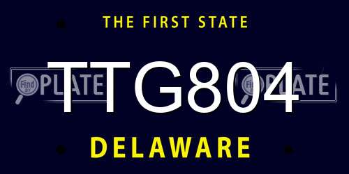 TTG804 Delaware License Plate