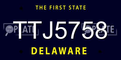 TTJ5758 Delaware License Plate