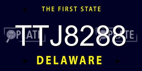 TTJ8288 Delaware License Plate