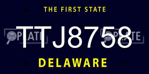TTJ8758 Delaware License Plate
