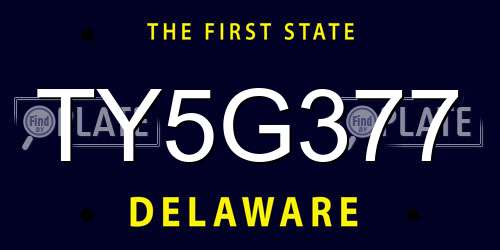 TY5G377 Delaware License Plate