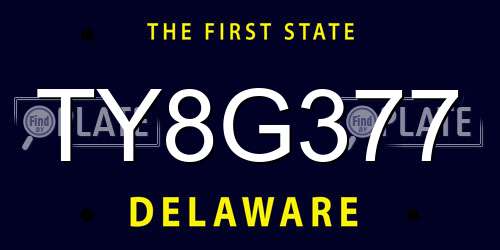 TY8G377 Delaware License Plate