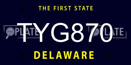 TYG870 Delaware License Plate