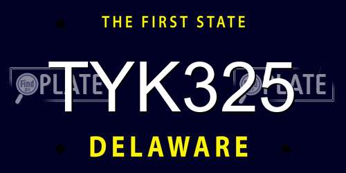 TYK325 Delaware License Plate