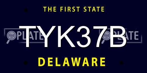 TYK37B Delaware License Plate