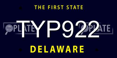 TYP922 Delaware License Plate