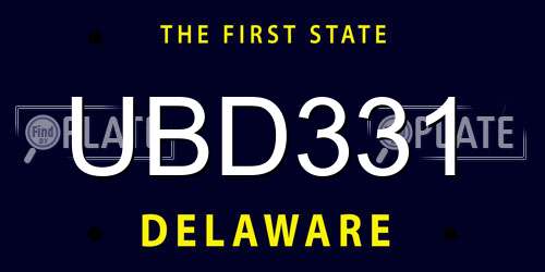 UBD331 Delaware License Plate