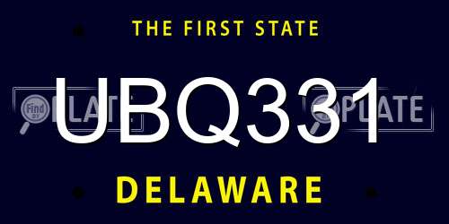 UBQ331 Delaware License Plate